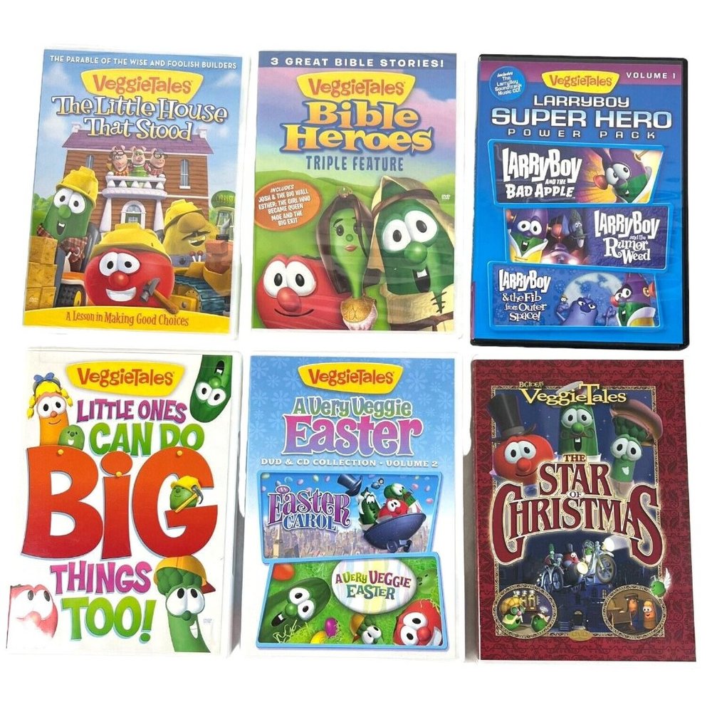 6 Veggie Tales DVD Lot Movie‎ Collection Christian Values Bible Easter Larryboy